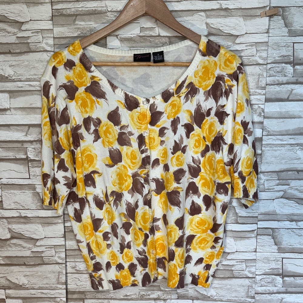 TORRID 2 Floral Yellow and Brown Women's Top